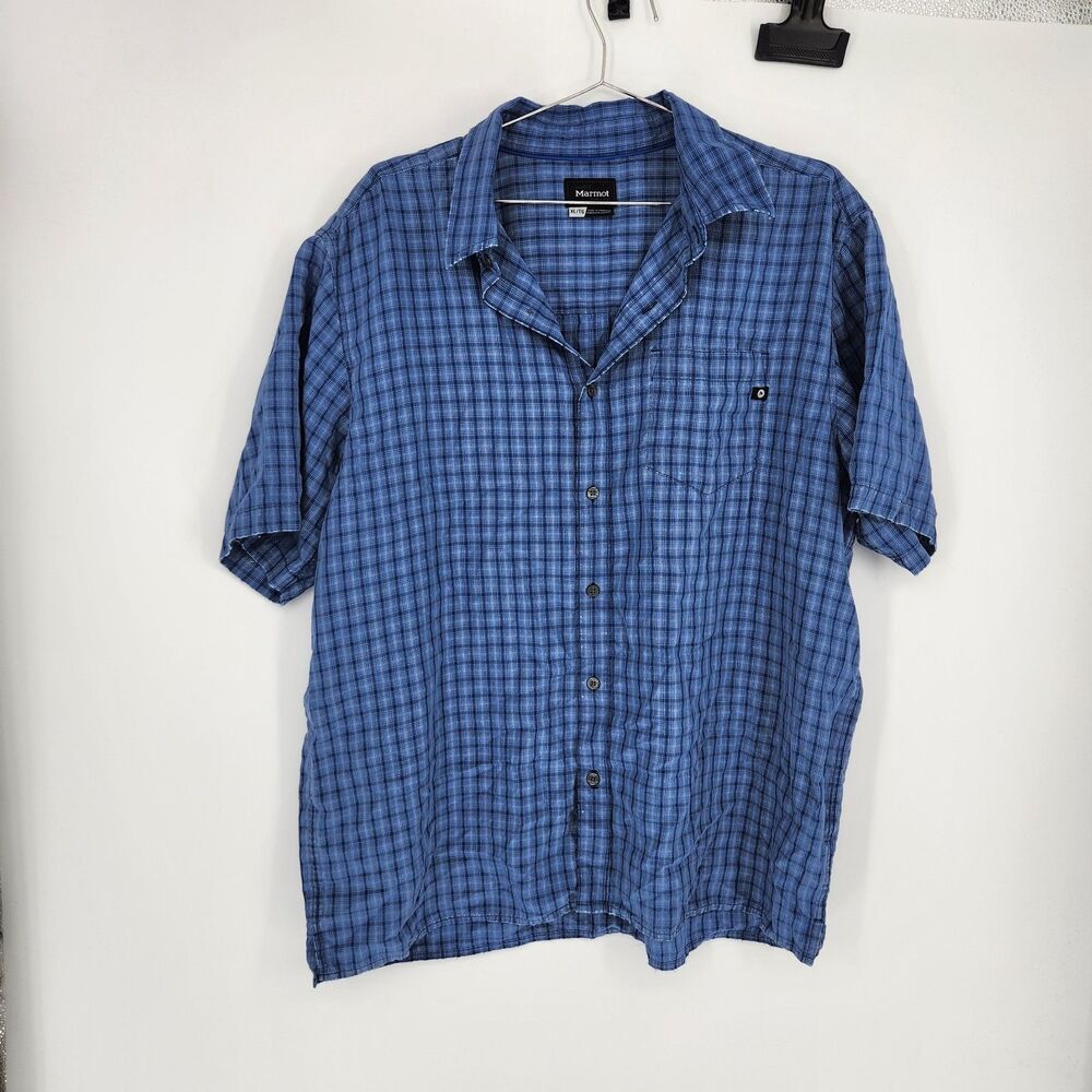 Marmot Men's XL Blue Checkered Short Sleeve Button Up Shirt